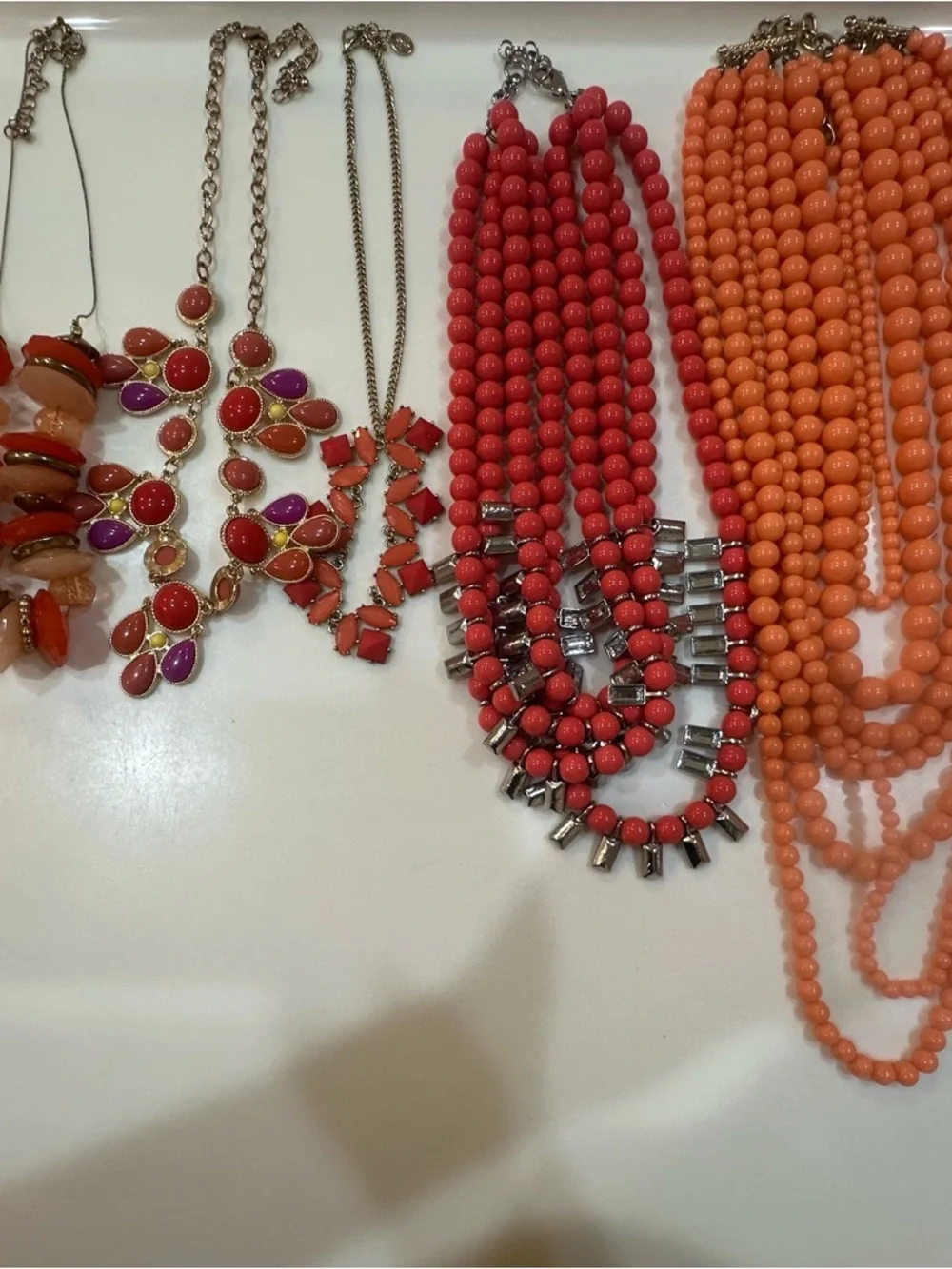 Vibrant Shades of Orange Statement Jewelry Lot 6 Multi-Strand & Dainty Necklaces - Picture 13 of 16